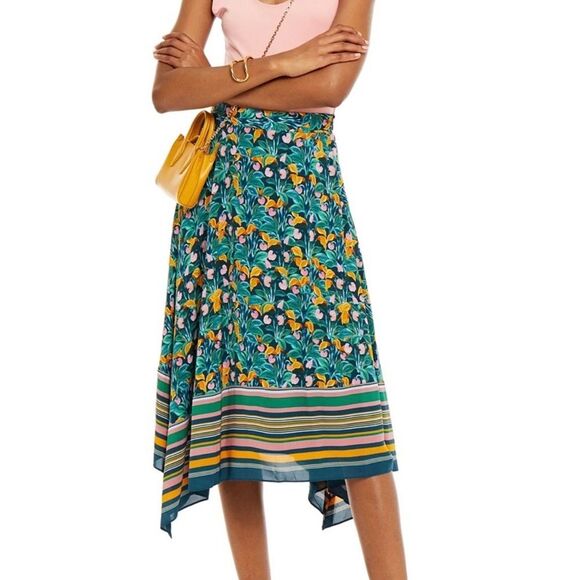 Diane Von Furstenberg Denver Tropical Floral Silky Midi Asymmetrical Hem Skirt - Picture 3 of 16